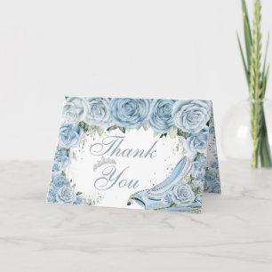 Baby Blue Floral Cinderella Quinceañera Birthday Thank You Card