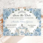 Baby Blue Floral Cinderella Quinceañera Sweet 16 Save The Date<br><div class="desc">Personalize this lovely baby blue floral Cinderella fairytale save the date card with your own wording easily and quickly. Simply click the Edit Using Design Tools button to further edit the text, wording, font style, font size, font color, add more text, move or remove some images. The crown and princess...</div>