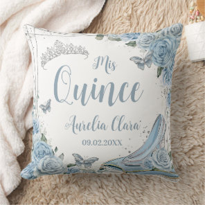 Baby Blue Floral Cinderella Slipper Quinceañera XV Throw Pillow