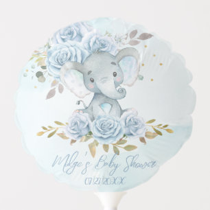 Baby Blue Floral Cute Elephant Boy Baby Shower Balloon