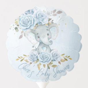 Baby Blue Floral Cute Elephant Boy Baby Shower Balloon