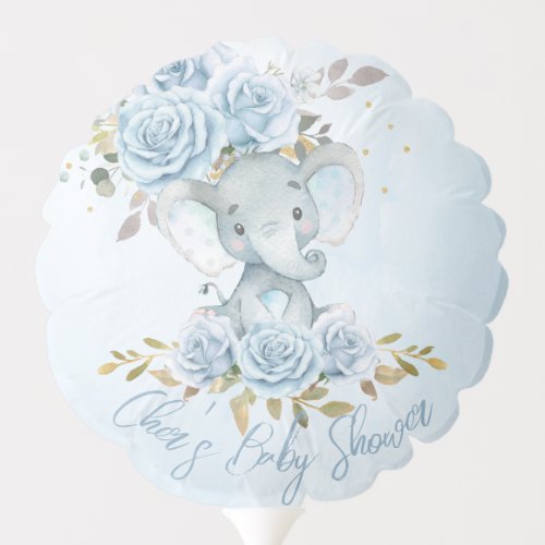 Baby Blue Floral Cute Elephant Boy Baby Shower Balloon