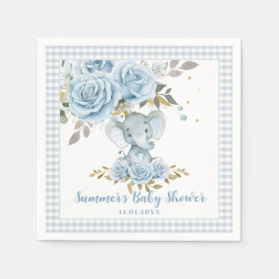 Baby Blue Floral Cute Elephant Boy Baby Shower Napkins