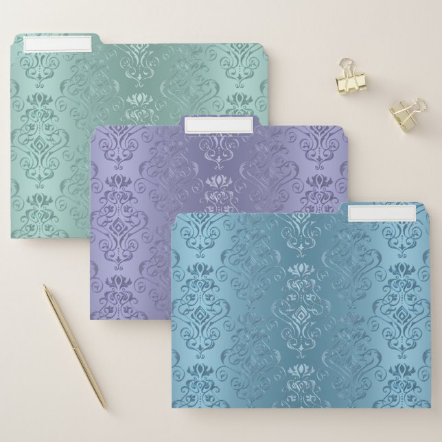 Baby Blue Floral Damask File Folder (Set)