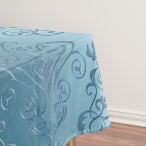 Baby Blue Floral Damask Tablecloth