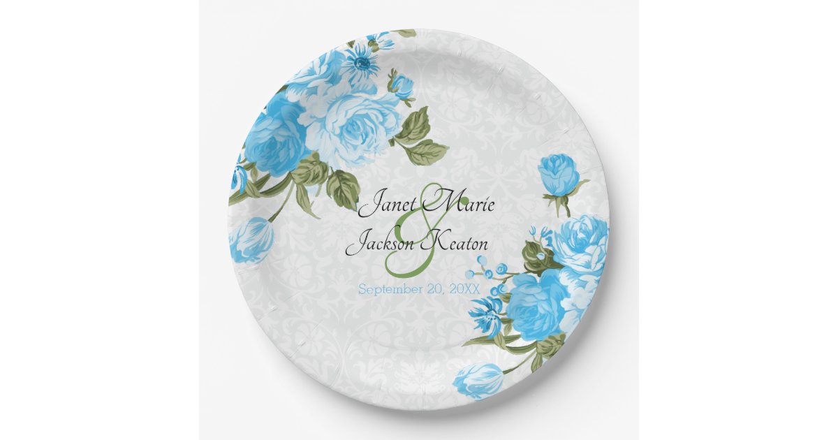 Baby Blue Floral Design Paper Plate