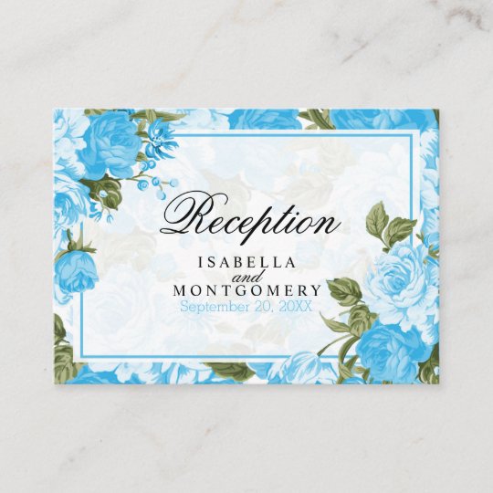 Baby Blue Floral Design Reception Enclosure Card Zazzle Com