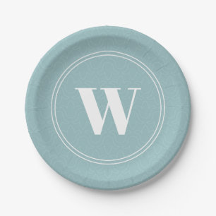 Baby blue floral disceet design custom monogram paper plates