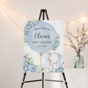 Baby Blue Floral Elephant Boy Baby Shower Foam Board