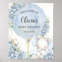 Baby Blue Floral Elephant Boy Baby Shower