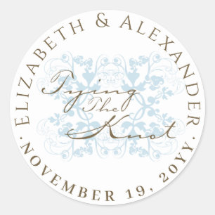 Baby Blue Floral Flourish Tying The Knot Wedding Classic Round Sticker