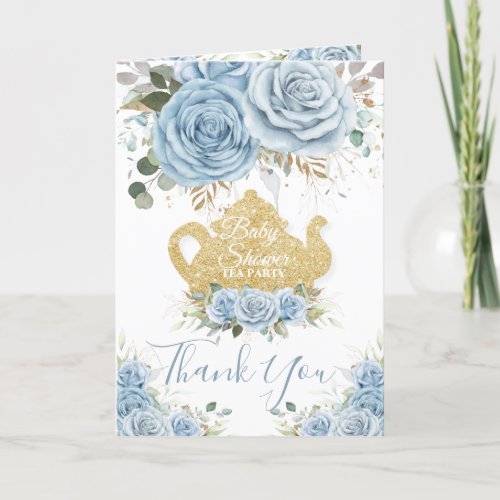 Baby Blue Floral High Tea Party Shower Birthday  Thank You Card