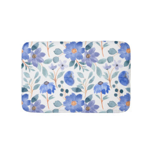 Baby Blue Floral Pattern Bath Mat