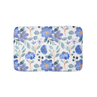 Baby Blue Floral Pattern Bath Mat