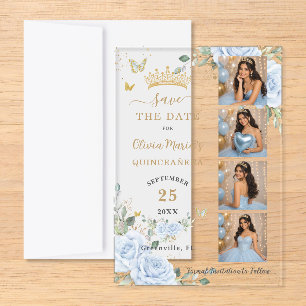 Baby Blue Floral Photo Booth Quinceanera Save Date Acrylic Rsvp Card