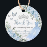 Baby Blue Floral Princess Dress Silver Quinceañera Favor Tags<br><div class="desc">Personalize these soft baby blue floral Quinceañera / Sweet 16 / Cincoañera birthday swing tags easily and quickly. Simply click the customize it further button to edit the texts, change fonts and fonts colors. Featuring pretty pastel baby blue flowers, delicate greenery and a glittery baby blue gown. Matching items available...</div>