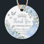 Baby Blue Floral Princess Dress Silver Quinceañera Favor Tags<br><div class="desc">Personalize these soft baby blue floral Quinceañera / Sweet 16 / Cincoañera birthday swing tags easily and quickly. Simply click the customize it further button to edit the texts, change fonts and fonts colors. Featuring pretty pastel baby blue flowers, delicate greenery and a glittery baby blue gown. Matching items available...</div>