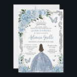 Baby Blue Floral Princess Dress Silver Quinceanera Invitation<br><div class="desc">Personalize this pretty baby blue floral Quinceañera / Sweet 16 birthday invitation easily and quickly. Simply click the Edit Using Design Tools button to further edit the text, change font styles and font colors. Featuring a girl dressed in a glittery baby blue dress, pretty soft baby blue flowers and silver...</div>