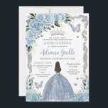 Baby Blue Floral Princess Dress Silver Quinceanera Invitation<br><div class="desc">Personalize this pretty baby blue floral Quinceañera / Sweet 16 birthday invitation easily and quickly. Simply click the Edit Using Design Tools button to further edit the text, change font styles and font colors. Featuring a girl dressed in a glittery baby blue dress, pretty soft baby blue flowers and silver...</div>