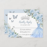 Baby Blue Floral Princess Dress Silver Quinceañera RSVP Card<br><div class="desc">This pretty floral Quinceañera / Sweet 16 RSVP card features pastel baby blue flowers,  a silver crown,  a beautiful glittery princess dress and butterflies. Simply click the customize it further button to edit the texts,  change fonts and fonts colors. Matching items available in store. (c) Somerset Fine Paperie</div>