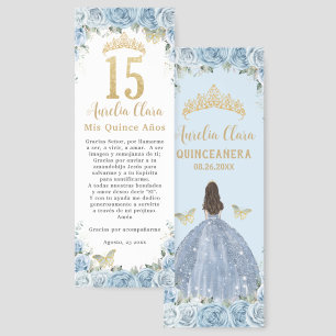 Baby Blue Floral Princess Quinceañera Prayer Card Bookmarks