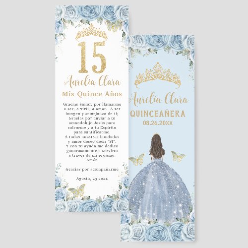 Baby Blue Floral Princess Quinceañera Prayer Card Bookmarks