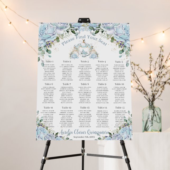 Baby Blue Floral Pumpkin Coach Quinceañera Seating Foam Board (In Situ (Stand))