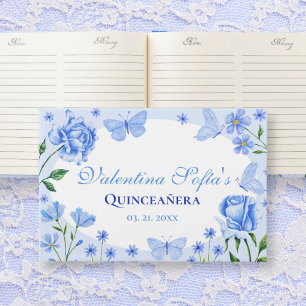 Baby Blue Floral Quinceañera 15th Birthday Guest Book
