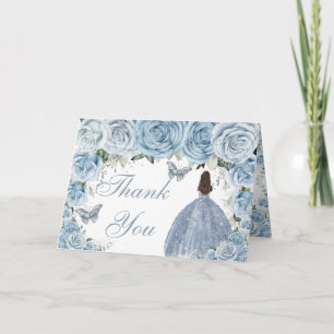 Baby Blue Floral Quinceañera Birthday Princess  Letterpress Thank You Card