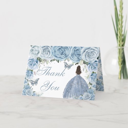 Baby Blue Floral Quinceaera Birthday Princess  Thank You Card