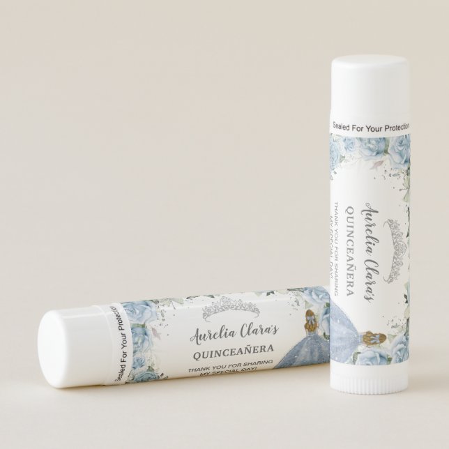 Baby Blue Floral Quinceañera Blonde Princess Dress Lip Balm (Front)
