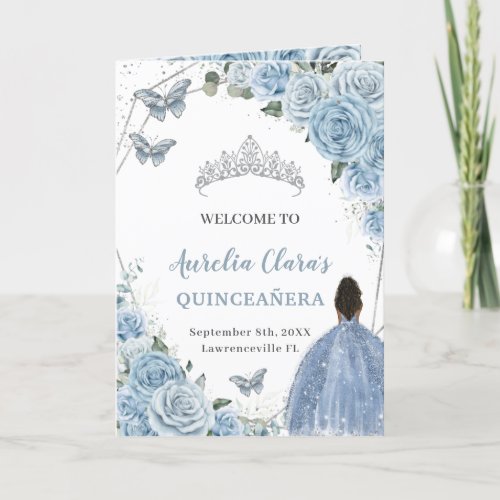 Baby Blue Floral Quinceanera Brown Princess Events Program