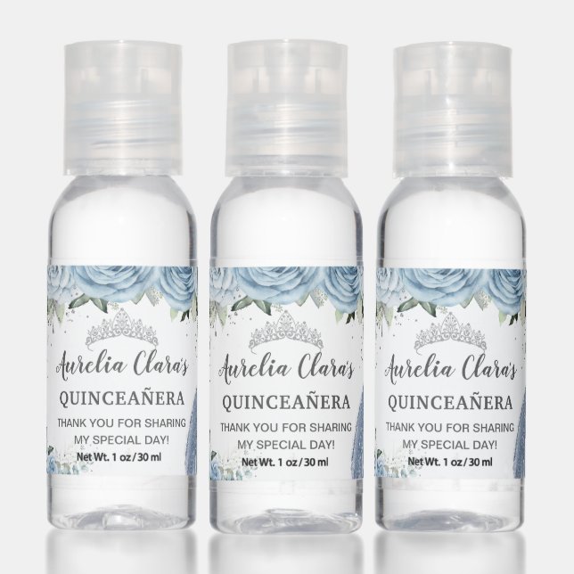 Baby Blue Floral Quinceañera Princess Dress Crown Hand Sanitizer (Set)