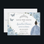 Baby Blue Floral Quinceanera Sweet 16 Brown Girl Save The Date<br><div class="desc">(c) The Happy Cat Studio</div>