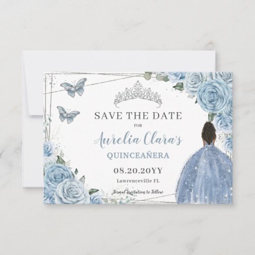 Baby Blue Floral Quinceanera Sweet 16 Brown Girl Save The Date