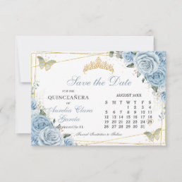 Baby Blue Floral Quinceanera Sweet 16 Calendar Save The Date