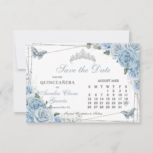 Baby Blue Floral Quinceanera Sweet 16 Calendar Save The Date