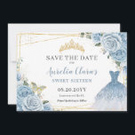 Baby Blue Floral Quinceanera Sweet Sixteen Dress Save The Date<br><div class="desc">(c) The Happy Cat Studio</div>