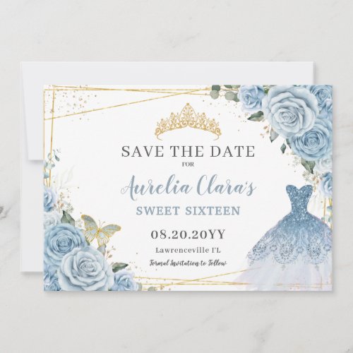 Baby Blue Floral Quinceanera Sweet Sixteen Dress Save The Date