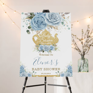 Baby Blue Floral Roses Baby Shower High Tea Party Foam Board