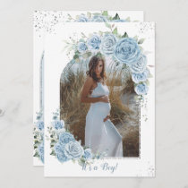 Baby Blue Floral Silver Baby Shower Photo Arch Invitation