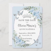 Baby Blue Floral Silver Butterflies Quinceañera