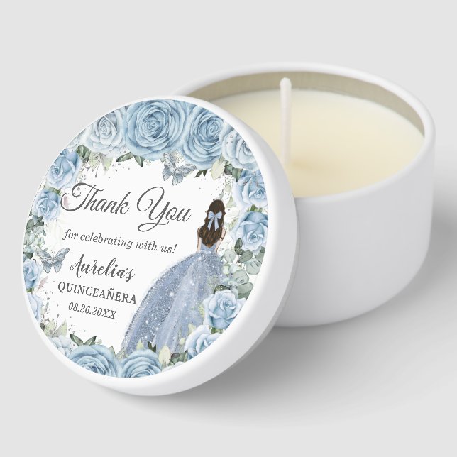 Baby Blue Floral Silver Princess Quinceanera Favor Mini Candle Favors (Corner)