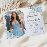 Baby Blue Floral Silver Quinceañera 16th Picture Invitation<br><div class="desc">Personalize this elegant baby blue floral Quinceañera / Sweet 16 birthday photo/ picture invitation easily and quickly. Simply click the Edit Using Design Tool button to further edit the texts, change fonts, fonts colors and adjust the picture. Featuring pretty pastel baby blue flowers, delicate greenery and blue and silver butterflies....</div>
