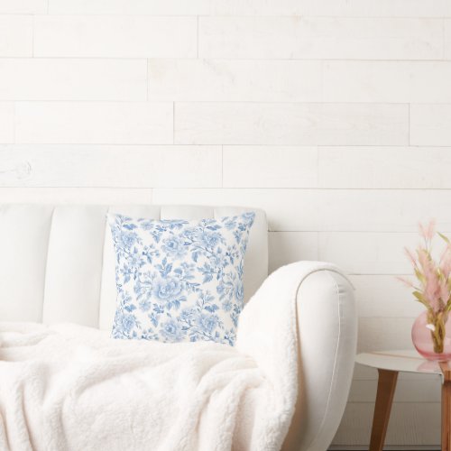 Baby Blue Floral Stripes Throw Pillow