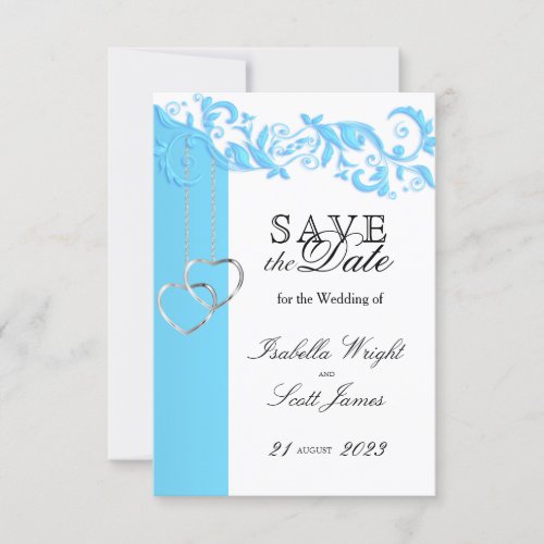 Baby Blue Floral Swirl and White _  Save The Date