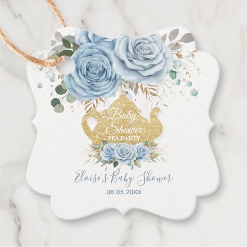 Baby Blue Floral Tea Party Baby Shower Thank You Favor Tags