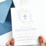 Baby Blue Floral Wreath & Cross Baby Dedication Invitation