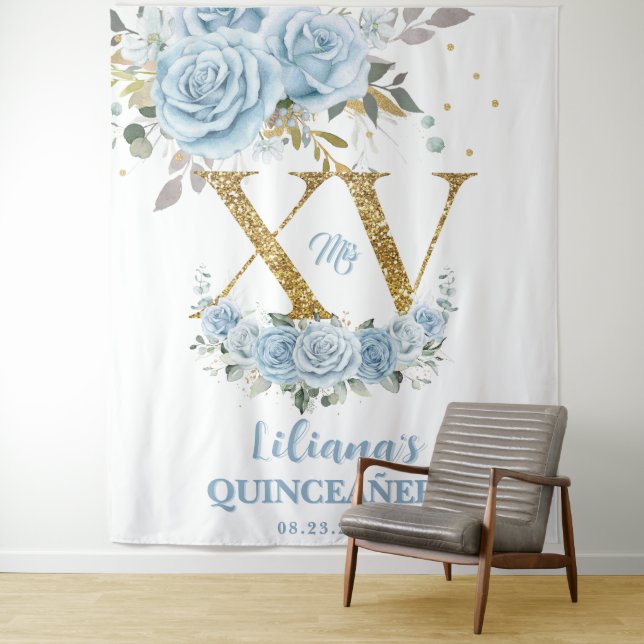 Baby Blue Floral XV QUINCEAÑERA Quince 15 Backdrop (In Situ)