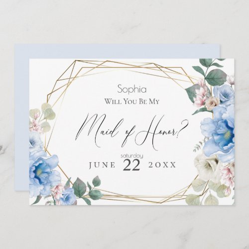 Baby Blue Flowers Will You Be My Maid of Honor Invitation
